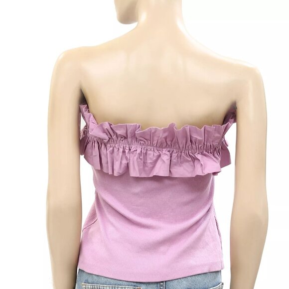 Maeve Anthropologie Poplin Ruffle Blouse Tube Top Ribbed Strapless S NWD 260886 - Picture 9 of 10